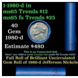 BU Shotgun Jefferson 5c roll, 1980-d 40 pcs Bank $