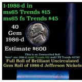 BU Shotgun Jefferson 5c roll, 1986-d 40 pcs Bank $