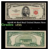 1953B $5 Red Seal United States Note Grades vf++