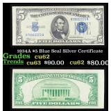 1934A $5 Blue Seal Silver Certificate Grades Selec