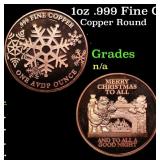1oz .999 Fine Copper Bullion Round - Merry Christm