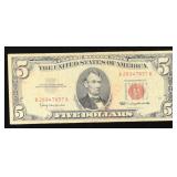 1963 $5 Red Seal United States Note Grades vf+