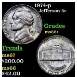 1974-p Jefferson Nickel 5c Grades GEM++ Unc