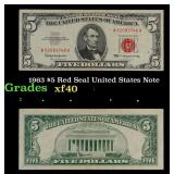 1963 $5 Red Seal United States Note Grades xf