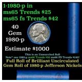 BU Shotgun Jefferson 5c roll, 1980-p 40 pcs Bank $