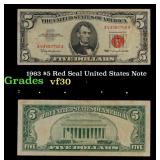 1963 $5 Red Seal United States Note Grades vf++