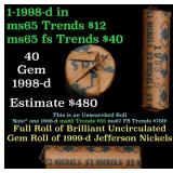 BU Shotgun Jefferson 5c roll, 1998-d 40 pcs Bank $