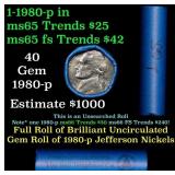BU Shotgun Jefferson 5c roll, 1980-p 40 pcs Bank $