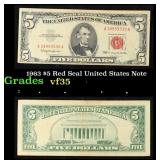 1963 $5 Red Seal United States Note Grades vf++
