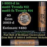 BU Shotgun Jefferson 5c roll, 2003-d 40 pcs Bank $
