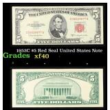 1953C $5 Red Seal United States Note Grades xf