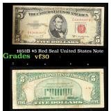 1953B $5 Red Seal United States Note Grades vf++