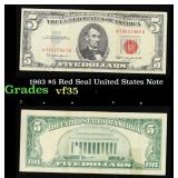 1963 $5 Red Seal United States Note Grades vf++