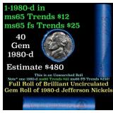 BU Shotgun Jefferson 5c roll, 1980-d 40 pcs Bank $