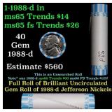BU Shotgun Jefferson 5c roll, 1988-d 40 pcs Bank $
