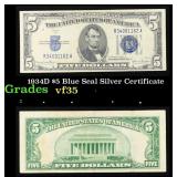 1934D $5 Blue Seal Silver Certificate Grades vf++