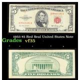 1953 $5 Red Seal United States Note Grades vf++