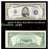 1934C $5 Blue Seal Silver Certificate Grades xf