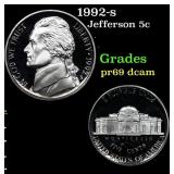 1992-s Proof Jefferson Nickel 5c Grades GEM++ Proo