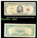 1963 $5 Red Seal United States Note Grades vf++