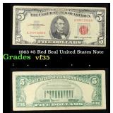 1963 $5 Red Seal United States Note Grades vf++