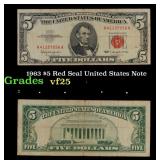 1963 $5 Red Seal United States Note Grades vf+