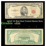 1953C $5 Red Seal United States Note Grades vf+