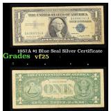1957A $1 Blue Seal Silver Certificate Grades vf+