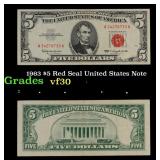 1963 $5 Red Seal United States Note Grades vf++