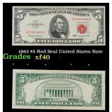 1963 $5 Red Seal United States Note Grades xf