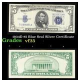 1934D $5 Blue Seal Silver Certificate Grades vf++
