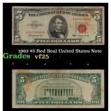 1963 $5 Red Seal United States Note Grades vf+