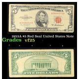 1953A $5 Red Seal United States Note Grades vf+
