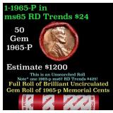 BU Shotgun Lincoln 1c roll, 1965-p 50 pcs Bank Wra
