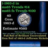 BU Shotgun Jefferson 5c roll, 1963-d 40 pcs Bank $