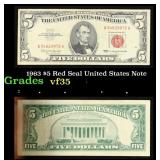 1963 $5 Red Seal United States Note Grades vf++