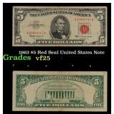 1963 $5 Red Seal United States Note Grades vf+