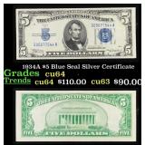 1934A $5 Blue Seal Silver Certificate Grades Choic