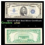 1934A $5 Blue Seal Silver Certificate Grades xf