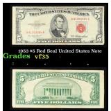 1953 $5 Red Seal United States Note Grades vf++