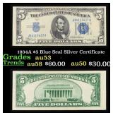 1934A $5 Blue Seal Silver Certificate Grades Selec