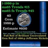 BU Shotgun Jefferson 5c roll, 1986-p 40 pcs Bank $