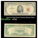 1963 $5 Red Seal United States Note Grades vf++