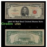 1963 $5 Red Seal United States Note Grades vf+