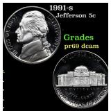 1991-s Proof Jefferson Nickel 5c Grades GEM++ Proo