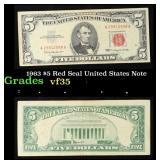 1963 $5 Red Seal United States Note Grades vf++