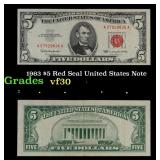 1963 $5 Red Seal United States Note Grades vf++