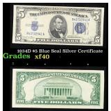 1934D $5 Blue Seal Silver Certificate Grades xf