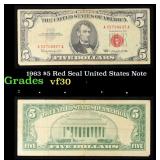 1963 $5 Red Seal United States Note Grades vf++