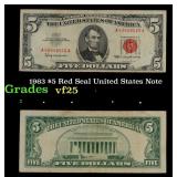 1963 $5 Red Seal United States Note Grades vf+